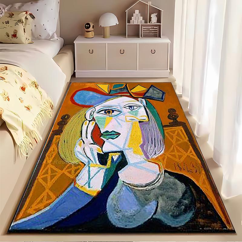 Cubist Lady Portrait Art Rug Design Non-slip Rug Suitable for Living Room and Bedroom Sofas.