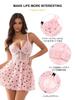 Babydoll Cute Sexy Lingerie Set with Wire Large Size Nightgown Heart Decoration Ribbon Backless Lace Bone Underwear Set Inner Dress [ohyeah] T-back