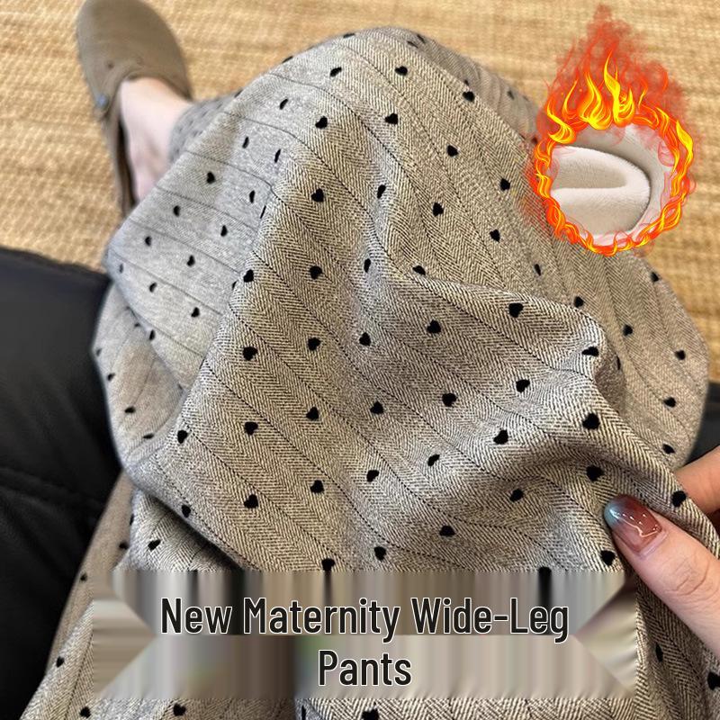 Maternity Polka Dot Wide-Leg Pants with Drawstring and Striped Design L