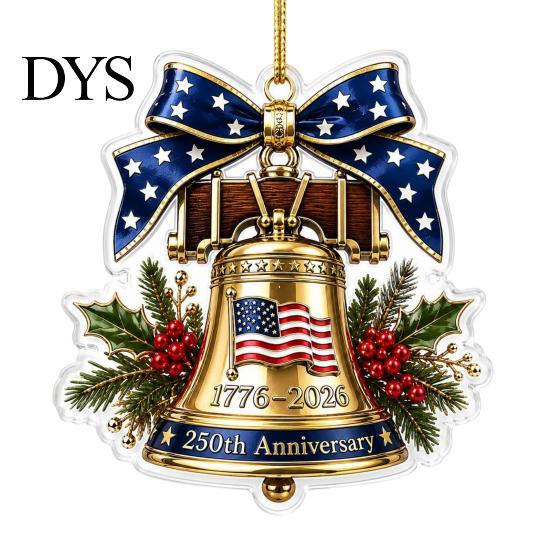 US History Celebration Decoration 250th Anniversary Christmas Ornament, USA Santa Train 2D Flat Acrylic American Flag Keepsake for Tree Holiday