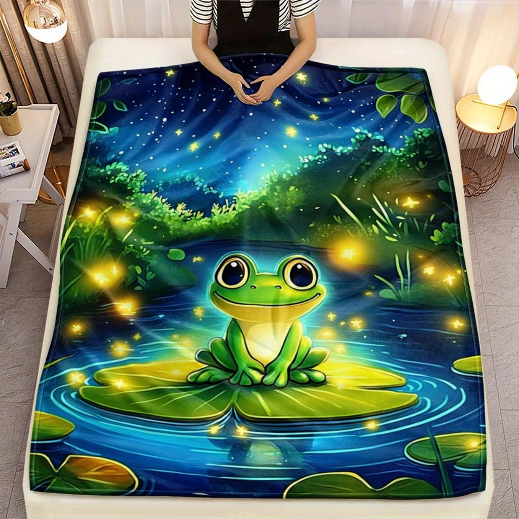 1pc Glowing Firefly Frog Flannel Blanket Night Pond Starry Sky Cartoon Animal Soft Kids Bedding Dreamy Nature Throw Cover