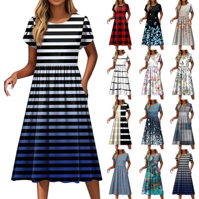 Women's Dresses Vintage Floral Round Neck Short Sleeve Dresses