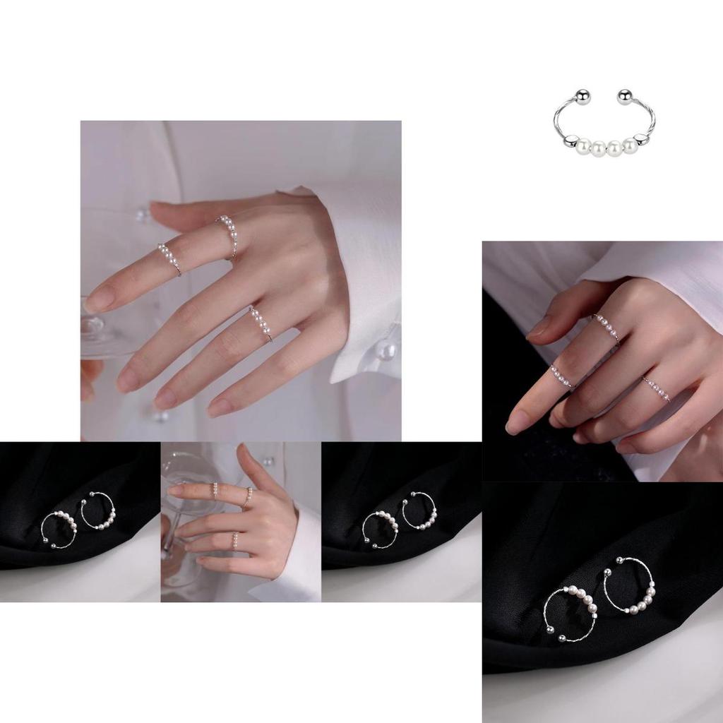 Stylish Minimalist Pearl Ring For Women Adjustable Open Finger Geometric Design