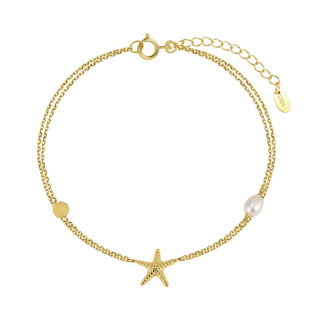 Hot Selling Ocean Style Shell Starfish Freshwater Pearl Anklet 925 Sterling Silver Fashion Jewelry