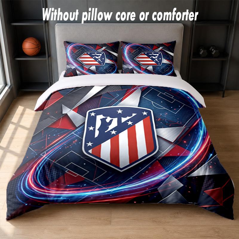 Set Biancheria da Letto Design Atletico Madrid 1 Copripiumino + 2 Federe Morbido Traspirante Biancheria da Letto per la Casa
