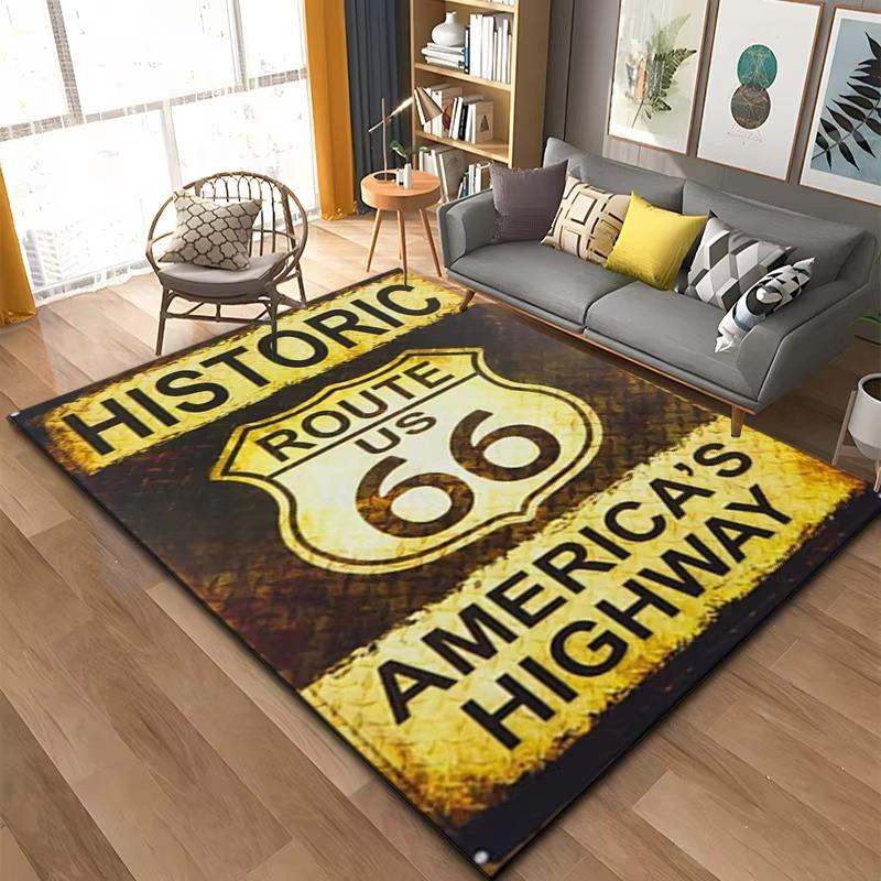 Historic Route 66 Pattern Rug Large Carpet Area for Living Room Kids Bedroom Sofa Kitchen Doormat Decor Child Non-slip Floor Mat