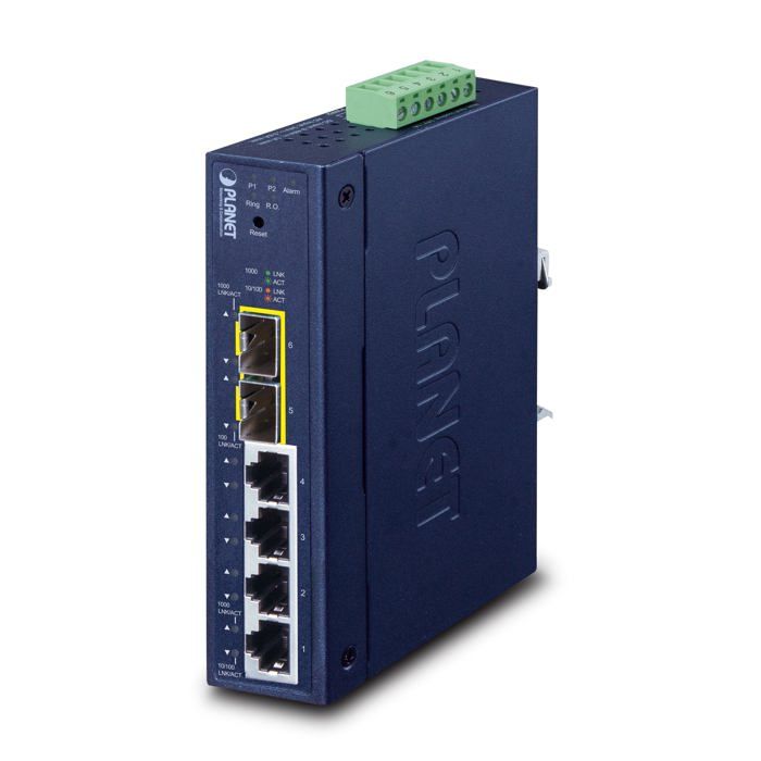 Commutateur géré industriel L2/L4 - Planet - 4-Port 10/100/1000T + 2-Port SFP