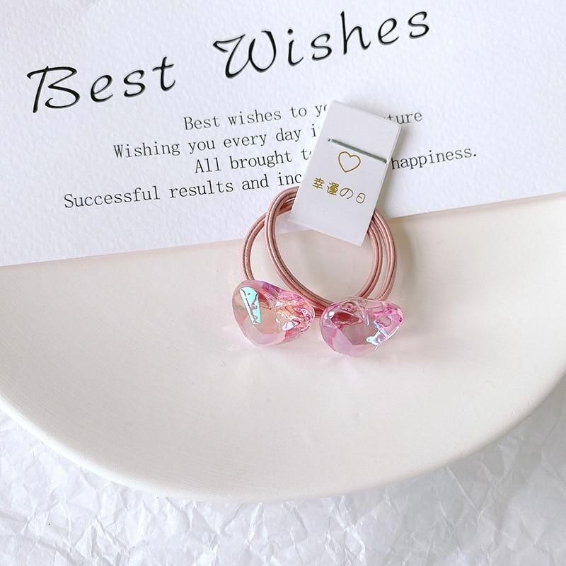 1 Pair Kid Hair Band Cute Sweet Floral Heart Bear Crystal Hair Rope for Baby Girl Little Girl Hair Accessories
