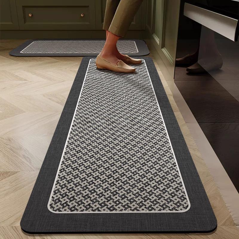 Kitchen Carpet Waterproof Floor Mat PVC Leather Non-slip Mats Home Decor Rug Black Light Luxury Elegant Style Alfombra De Cocina