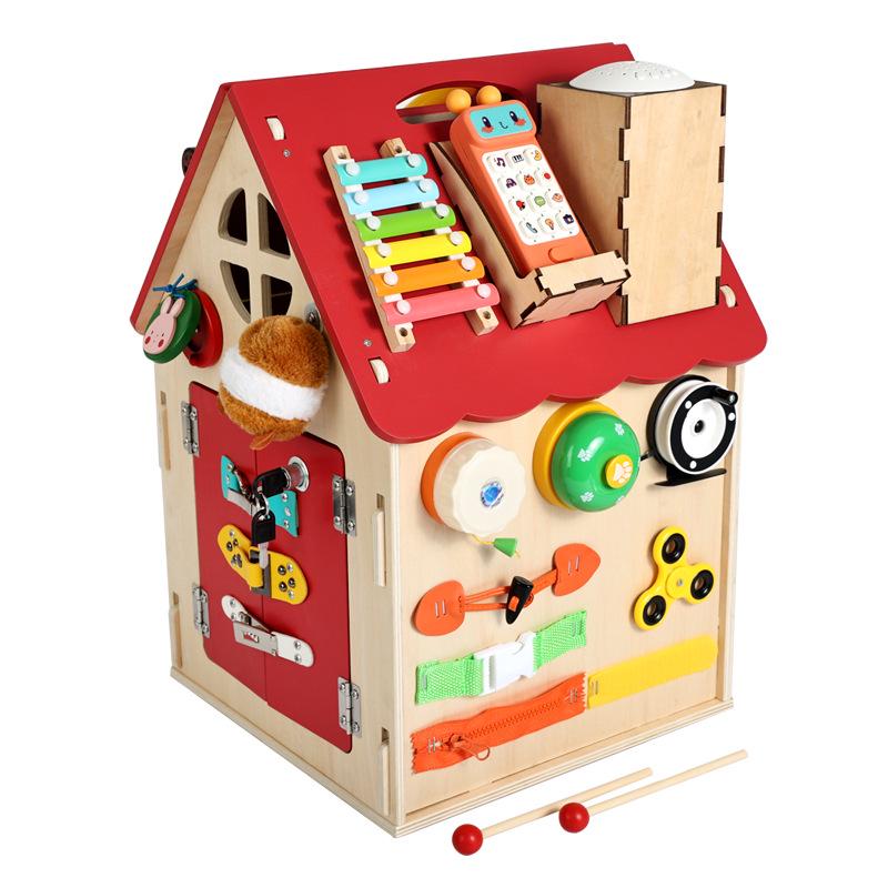 Montessori Wooden Busy House: Educational Cognitive Development Toy for Infants & Toddlers