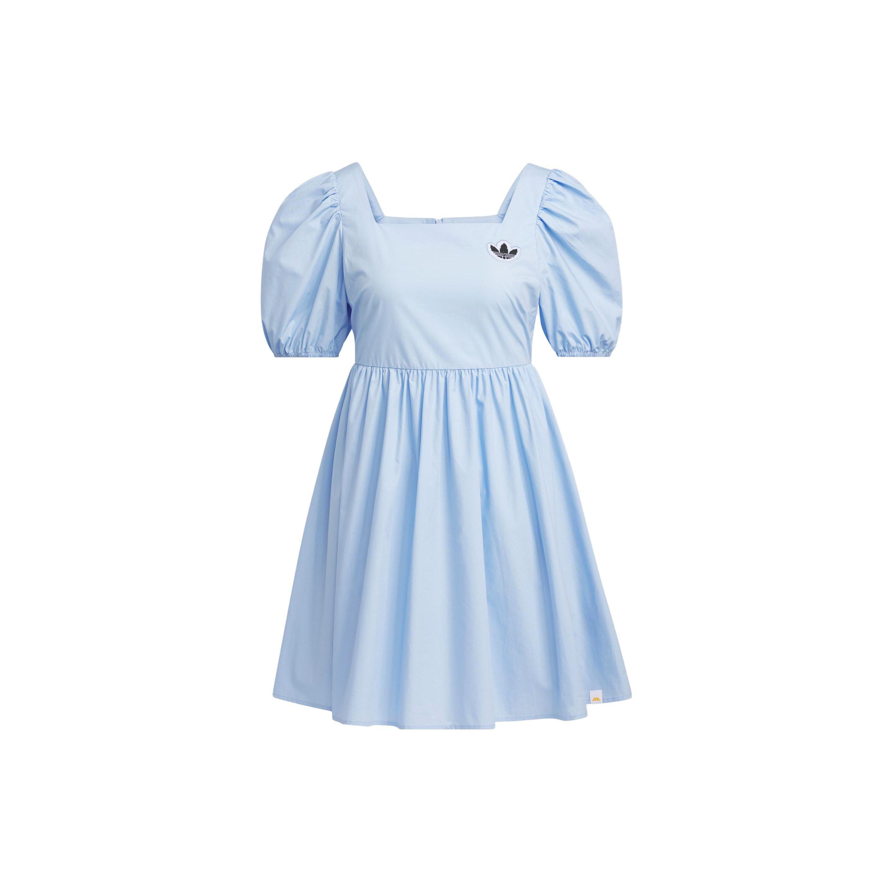 Adidas Originals Puff Sleeve Square Neck Dress Light Blue Women IP1773 XXS