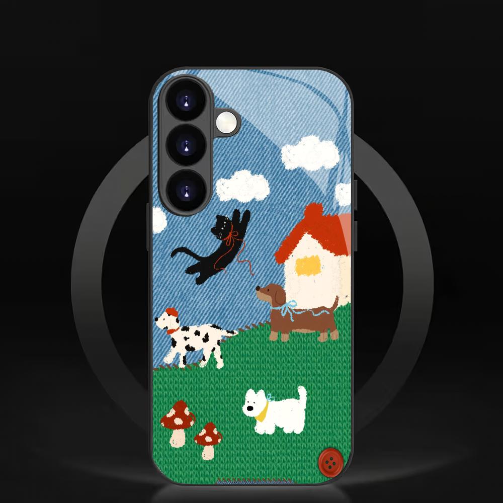 Cute cartoon pattern tempered glass phone case suitable for Samsung Galaxy S26 S25 S24 S22 S21 S20 FE/Ultra/Plus5G anti drop