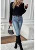 2025 Autumn/Winter Women's V-neck Knit Top with Color Block Trim - European & American Style, Versatile Long Sleeve Cotton Sweater