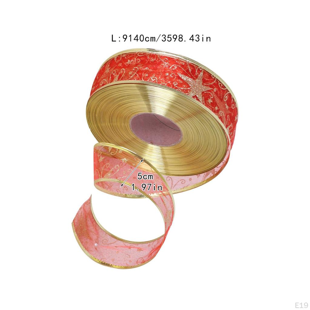 Christmas Ribbon Decorative 100yds Length 5cm Wide Wired Edge Ribbons Festival Gift Wrapping