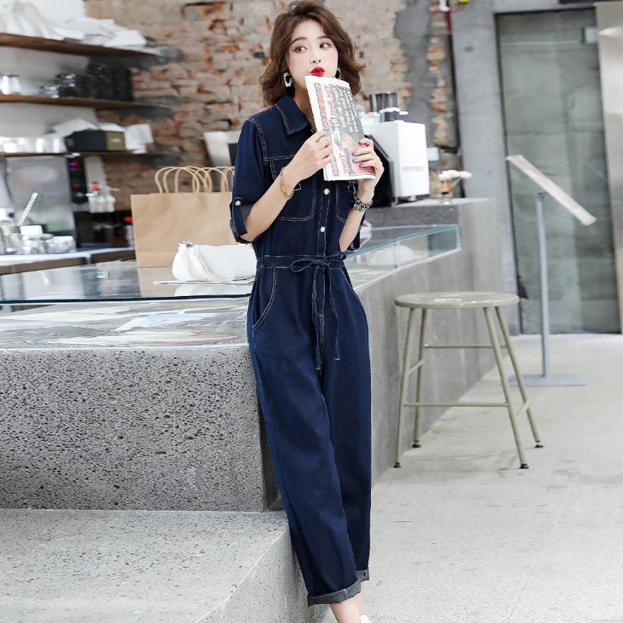 Denim jumpsuit women's summer new European fashion design sense temperament slim and thin pants tide