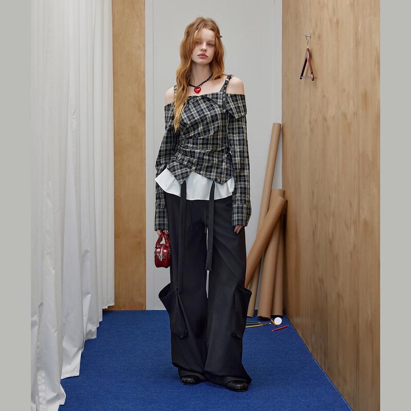 unifree American College Style Irregular Hem Long-Sleeve Shirt