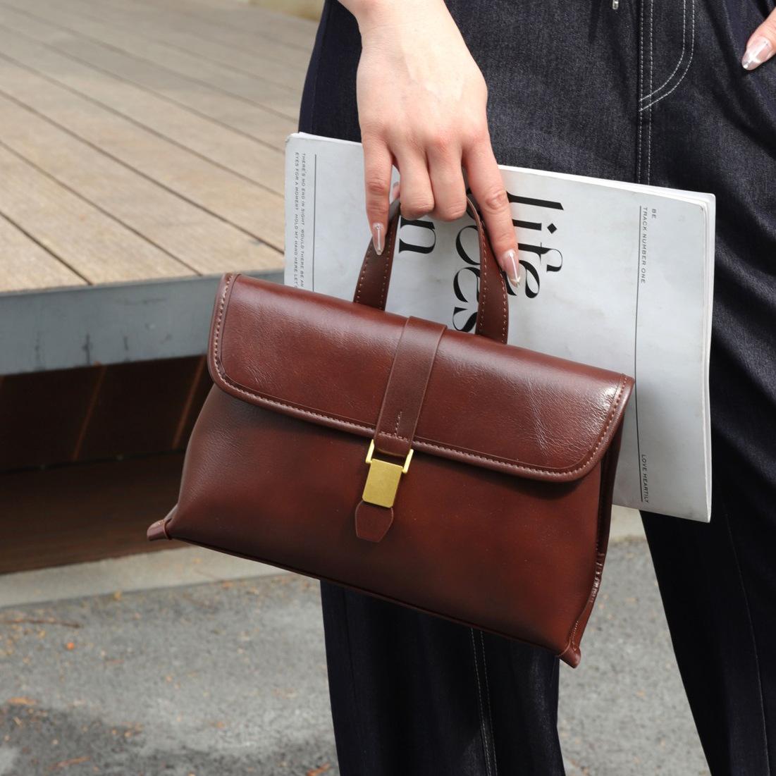 

Genuine Leather Handbag For Women 2025 New Style Fashion High-Grade Large Capacity Casual Shoulder Bag Versatile Single Handle Tote Bag 26x10x16cm кавовий