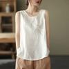 Women S Summer Cotton Linen Sleeveless Loose Embroidered Tank Top For Inner Outer Wear