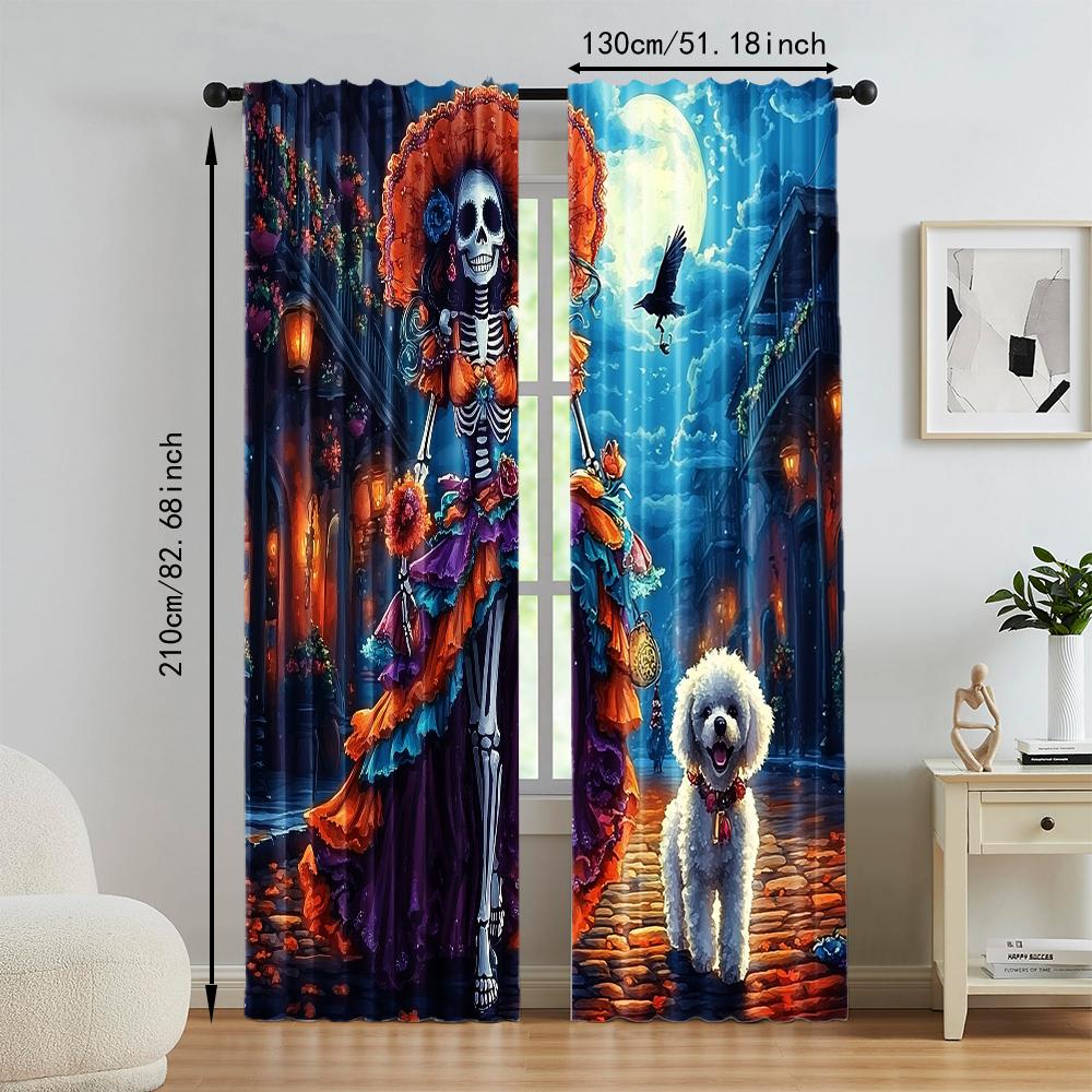 2 Pcs   Versatile Polyester Transparent Curtains for Home Decoration Day of the Dead for Use In Bedrooms and Living Rooms