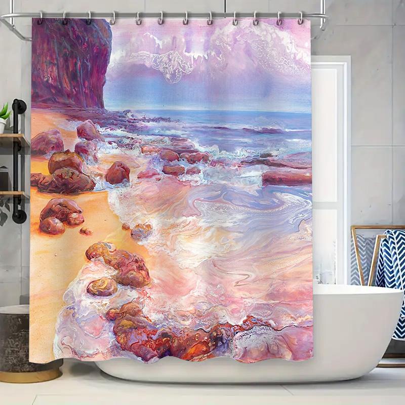 

Coastal Wave Shower Curtain Ocean Beach Landscape Bathroom Decor Modern Artistic Print Waterproof Fabric Panel 90x180cm