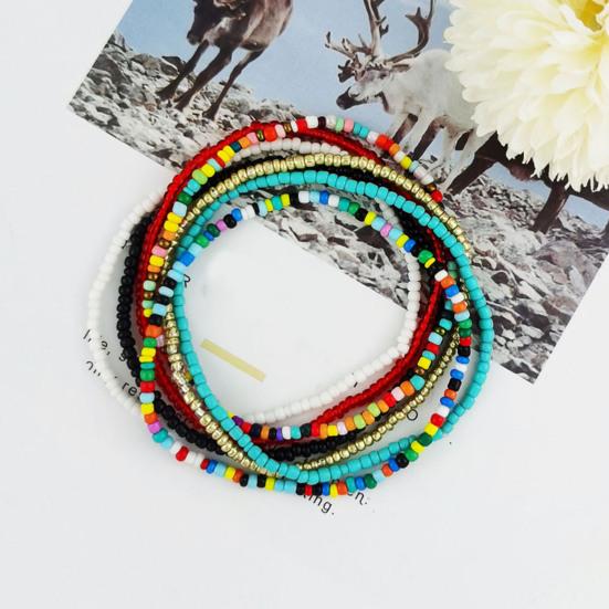 Yousheng 7Pcs/Set Bohemia Style Colorful Beads Anklets Handmade Creative Elastic Summer Beach Anklet Foot Chains Jewelry Gift