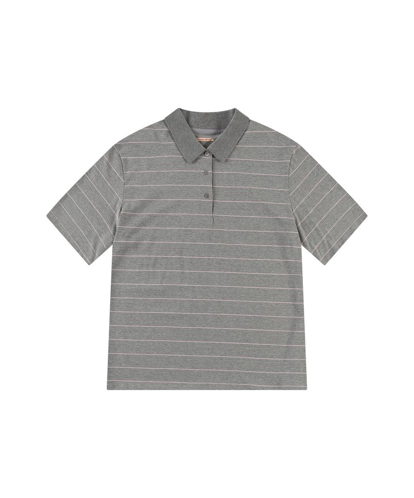 Banwonateullie A3599 Loose Fit Striped Collar T-Shirt_Light Gray