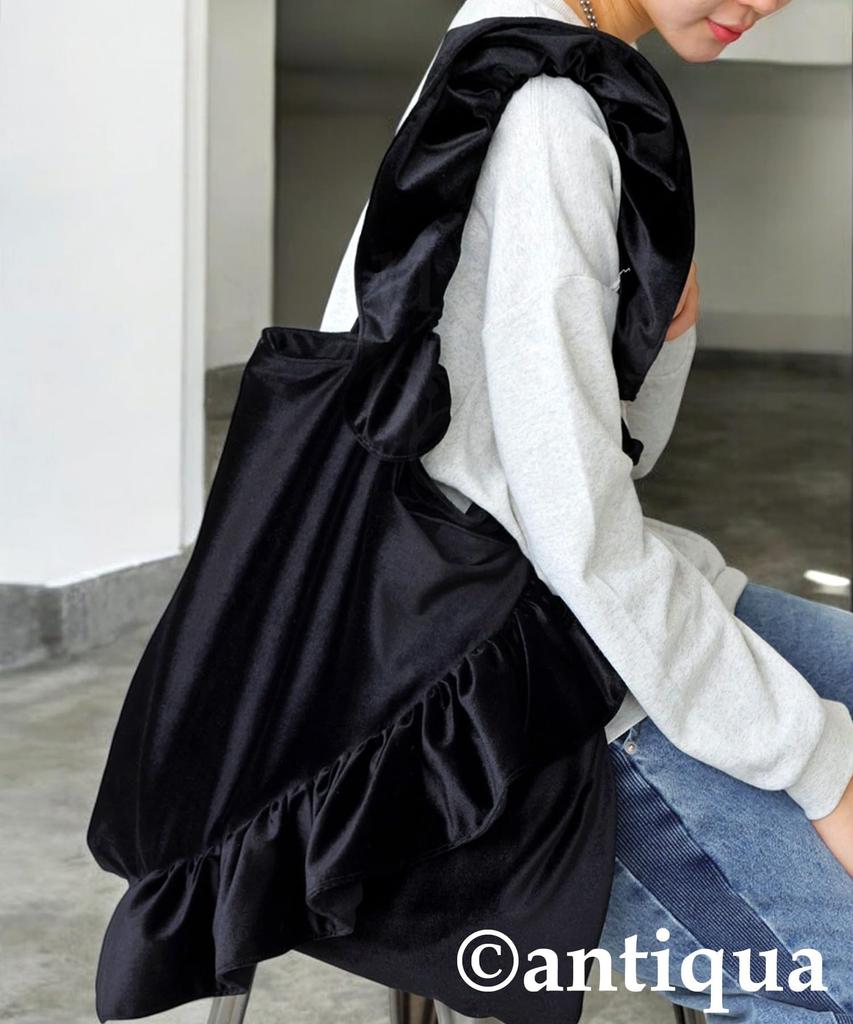 Antiqua Frill Design Velvet Bag, Women's, PB-00072 05, Black