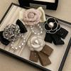 Small Fragrant Shiny Bead Bow Camellia Brooch Black Mourning Bow Tie Brooch