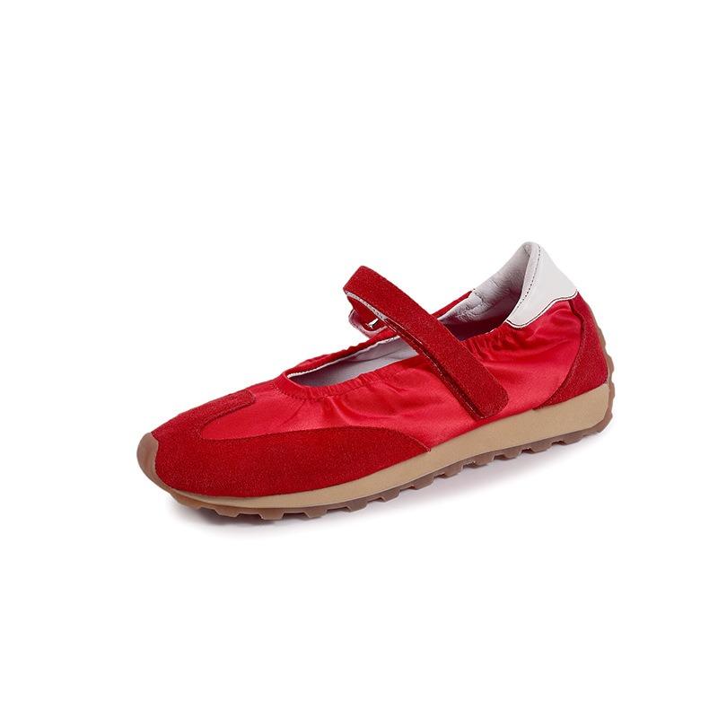 Retro lotus root color ballet style soft sole Velcro light mouth Mary Jane single shoes are beautiful and comfortable