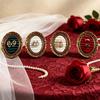Ring Display Tray with Multiple Horizontal Slots, Ornate Oval Scrollwork Frame and Flat Base for Tabletop Presentation