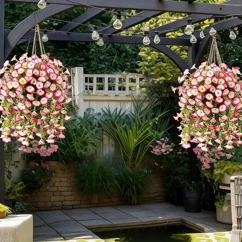 2pcs 75cm White Artificial Morning Glory Wall Hanging Faux Violet Plants Hanging Flowers Vines for Home Garden Wedding Decor