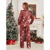 Women's Christmas Gloves and Yeti Print Elegant Satin Pajama Set, Long Sleeve Trousers Casual Home Wear, Buttons In The Front