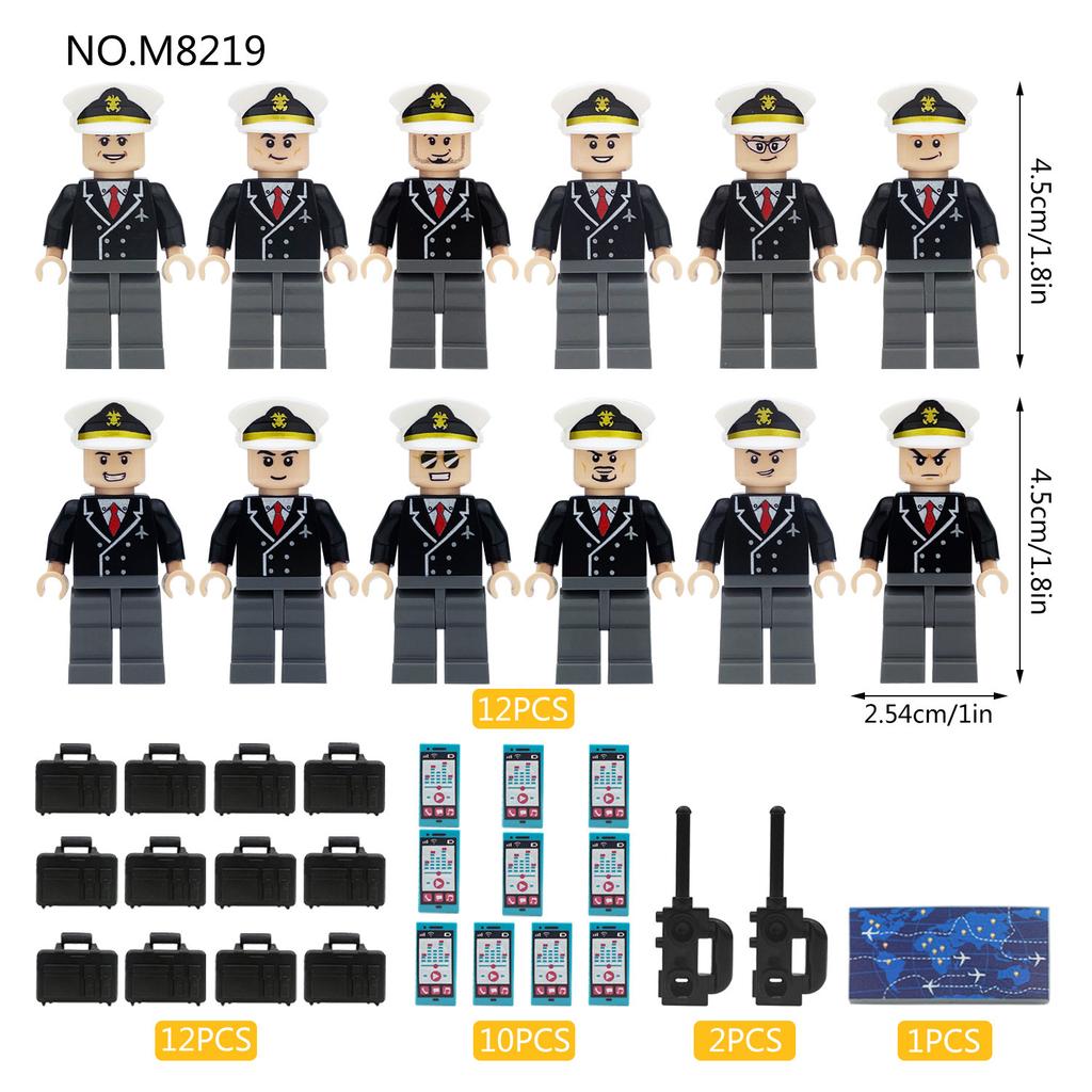 M8219 Out Of The Sky Plane Captain Police Figure Small Particles Building Block Children'S Toys