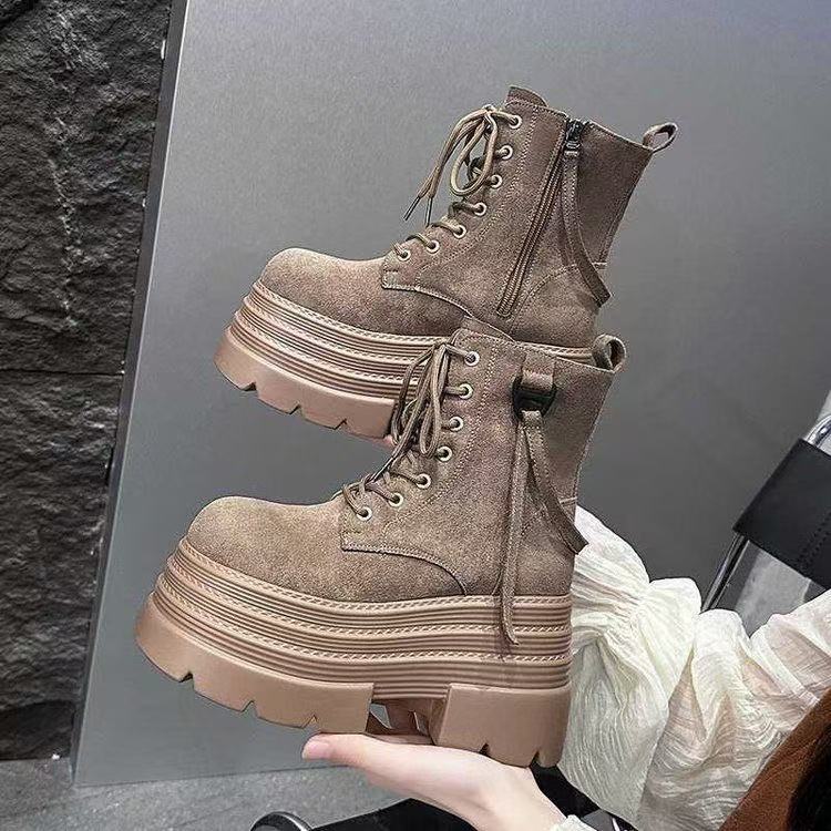 Lace-up super thick-soled Martin boots, autumn and winter new Spice Girl style, small man increases height and shows legs, thin locomotive short boots