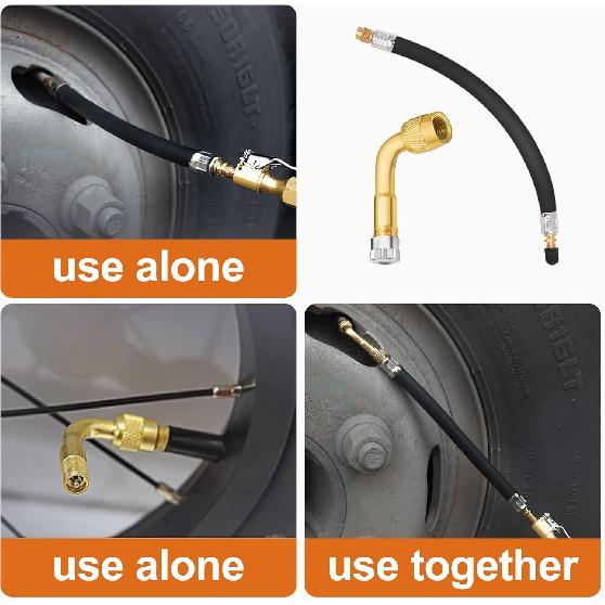 SAFELIFE Tire Valve Extensions, 8.25 Inch Flexible Valve Stem Extenders with 90 Degree Brass Schrader Tire Valve Extension Adaptor Compatible for