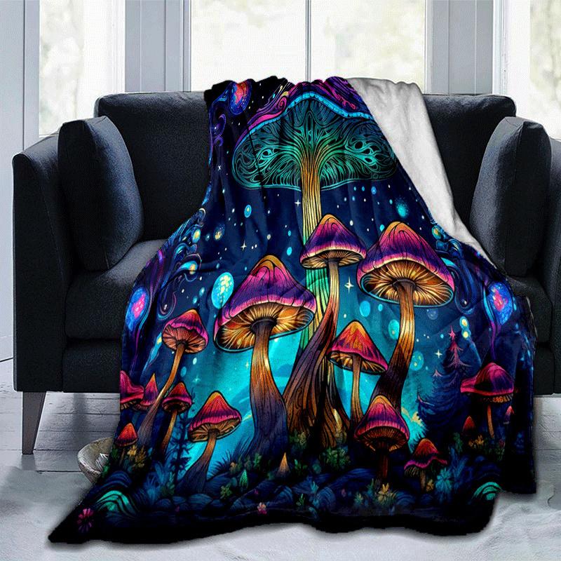 

1pc Mushroom Printing Lightweight Flannel Blanket, Comfortable and Warm Blanket, for Camping Sofa Bed and Couch Office, Gift 100x150cm