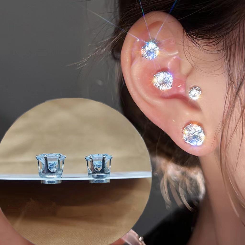 LATS Unisex Magnetic Clip Earrings for Women Six Claw Zircon Non-Piercing Ear Cuff Daily Jewelry Accessories Party Gift