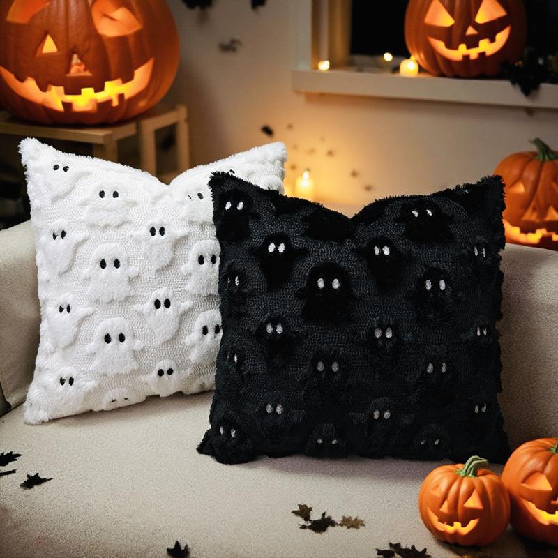Halloween Little Devil Pillowcase Soft Plush Embroidery Pillow Living Room Sofa Bedroom Festive Atmosphere Decoration Cushion