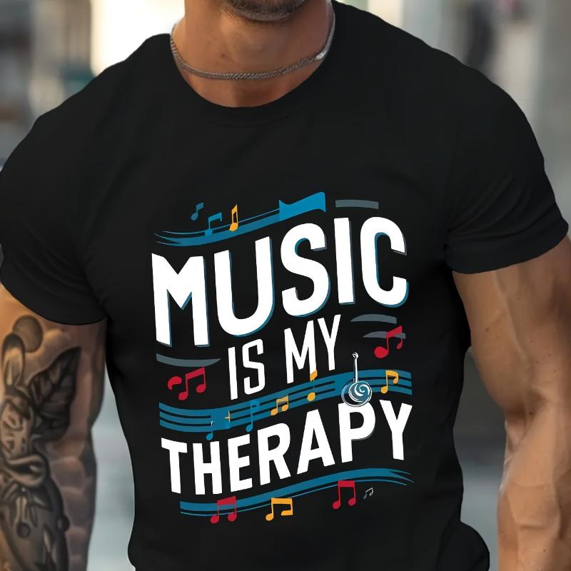 Music Is My Therapy T-Shirt,Soft Breathable & Fade-Resistant, Classic Fit for Daily Casual Wear
