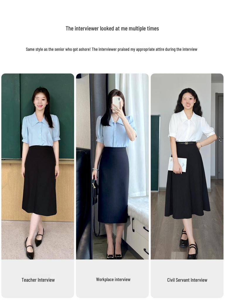 Miss Bird Blue Chiffon Short-Sleeve Professional Women's Interview Shirt