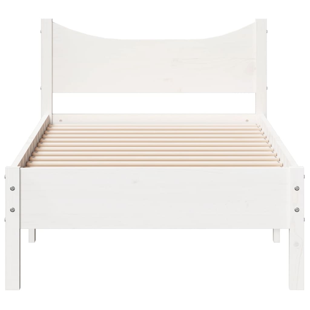 Solid Wood Bed Frame without Mattress White 75 x 190 cm Pine Wood