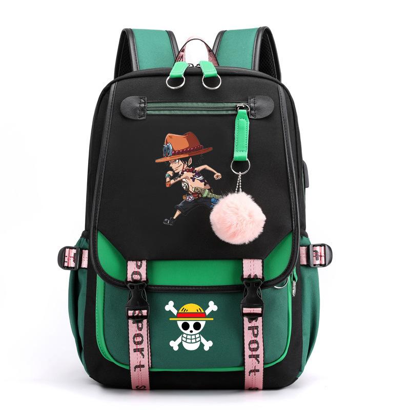 Japan cartoon comics One Piece Printed Backpack with USB Interface Charging Backpack Laptop Bag 0032