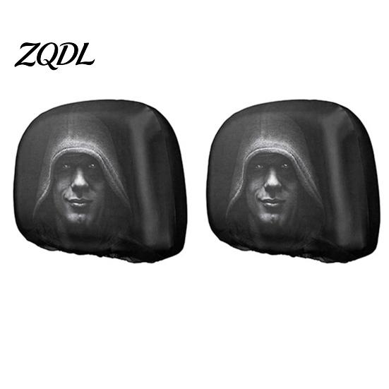 Eerie Car Interior Styling Realistic Horror Headrest Covers, Double Sided Scary Passenger Decorative Sleeves Illusion Seat Protector, Universal
