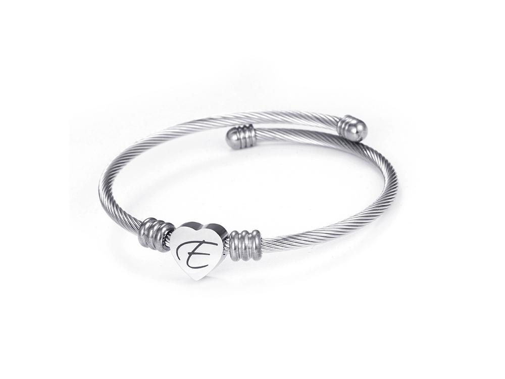 Titanium Steel English Alphabet Heart Bracelet with Simple Design