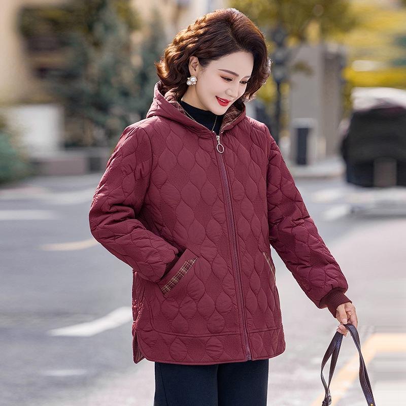 Mom's Stylish Plus Velvet Hooded Cotton Jacket - 2025 Winter Fashion for Middle-Aged and Elderly Women