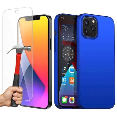 Protective Case - E.F.CONNECTION - for iPhone 12 Pro - Silicone - Blue - 2 Tempered Glasses Included