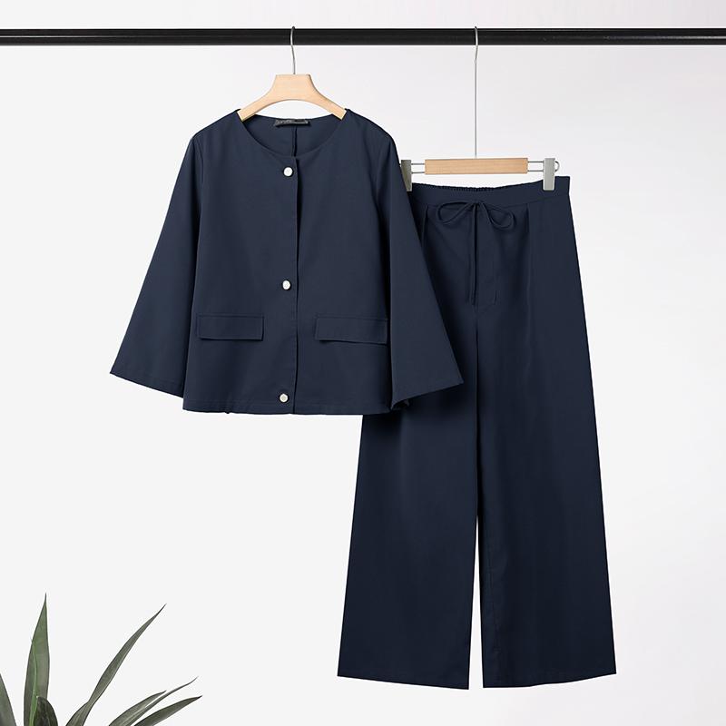 ZANZEA Damen Langarmbluse und lockere Hose Lässige zweiteilige Anzugsets