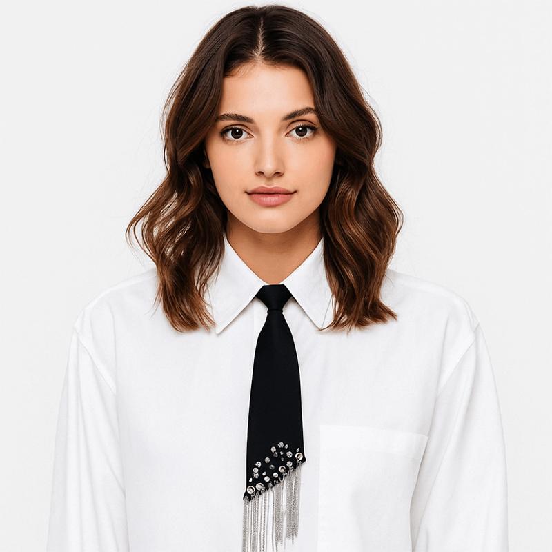 Preppy Pearl Tassel Tie Long Decorative Women Shirt Accessory Elegant Style for School Uniform Work Party