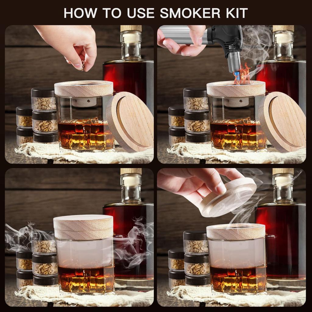 Cocktail Smoker Kit with Wood Chips for Infuse Cocktail Whiskey Wine Meat Salad Cheese and BBQ Flavor Drink Old Fashioned Smoker
