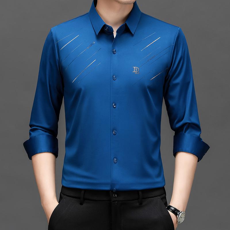 Spring and Autumn New Men's Long-sleeved Shirts for Young and Middle-aged Men with Lapel Seamless Fashion Casual Long-sleeved Shirt Tops